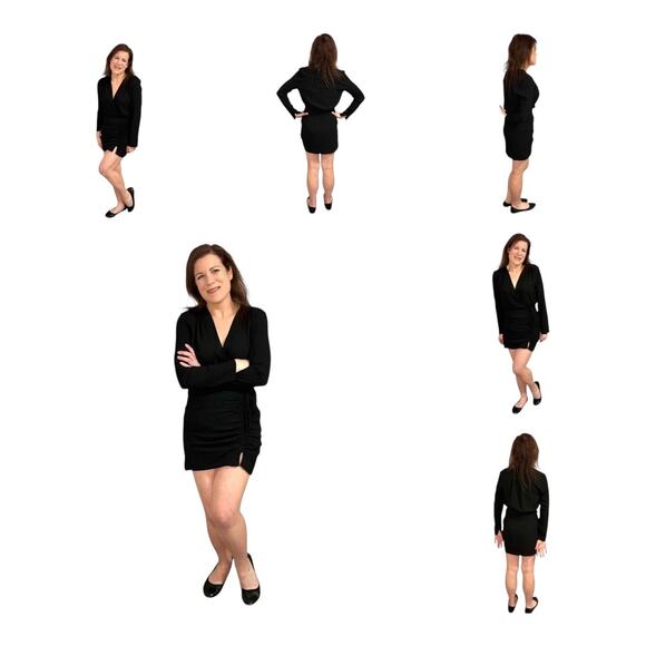 Zara Black Covktail Dress - Long Sleeve Plunge Wrap Bodycon - Small - Picture 3 of 7